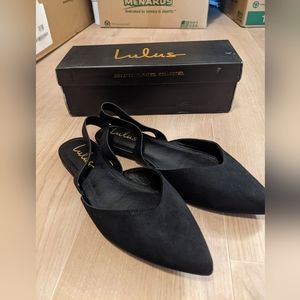 NWT Lulu's Mae Black Suede Slingback Black Flats